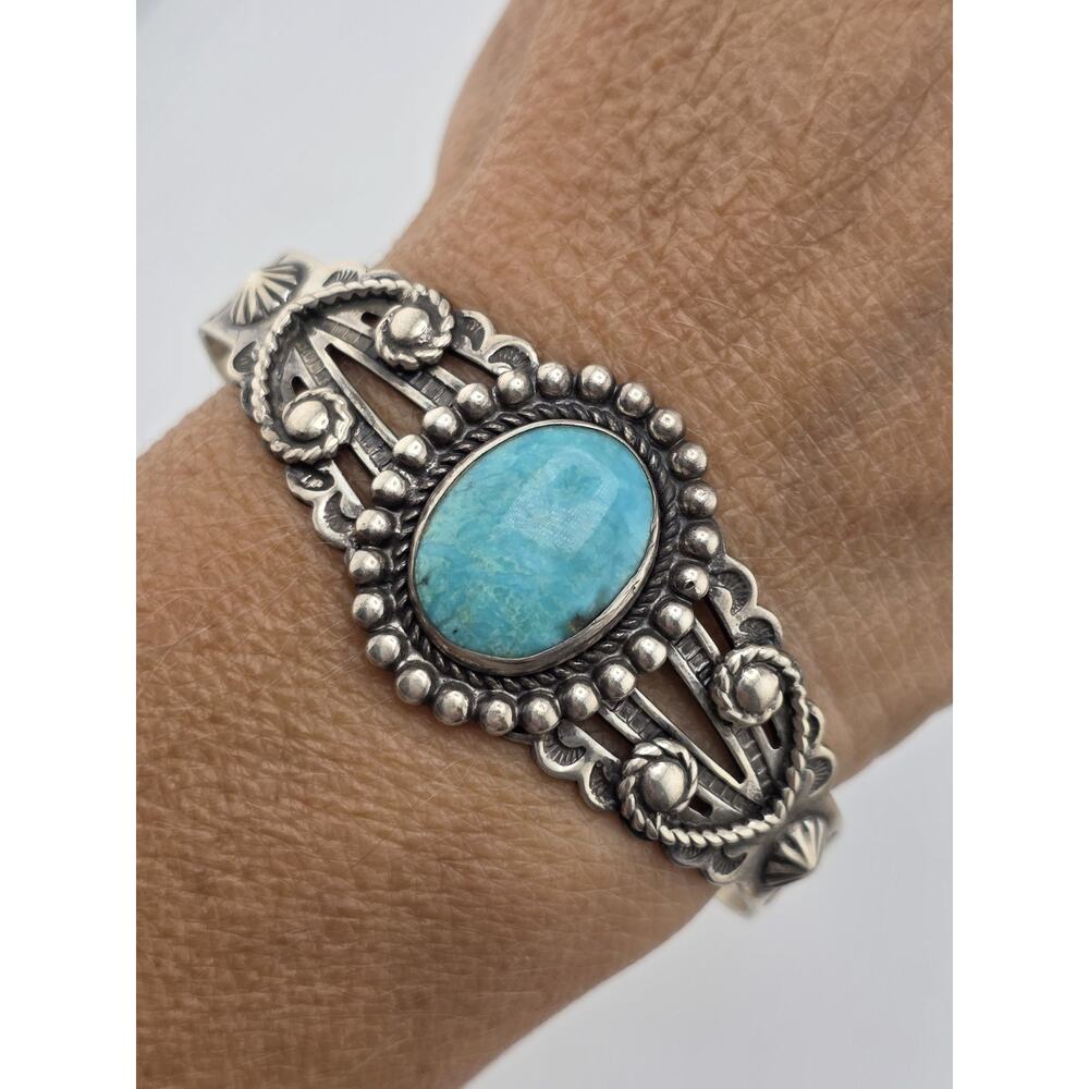 VINTAGE FRED HARVEY NATIVE AMERICAN TURQUOISE CUFF BRACELET